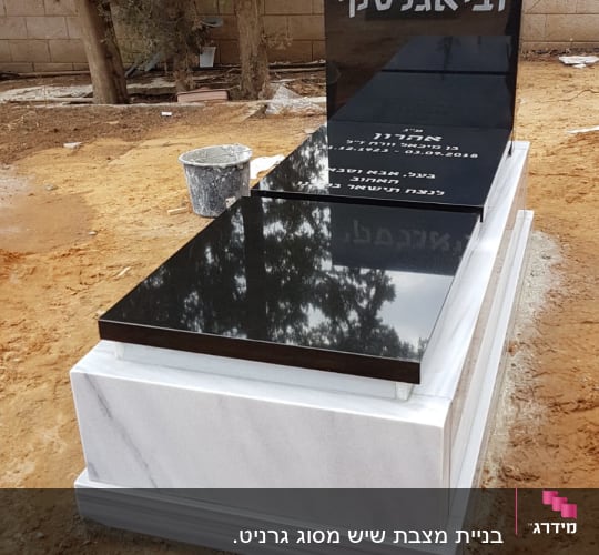 מצבה שחורה עם כיתוב לבן בבית קברות